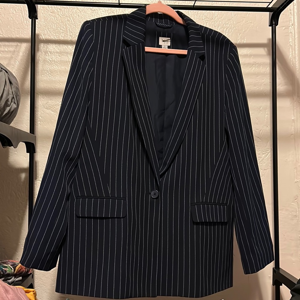 Navy Oversized Pinstripe Blazer